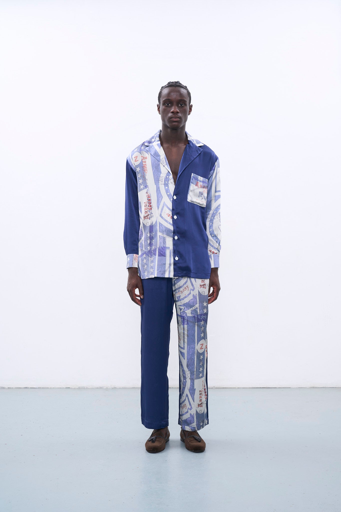 FEROZ LONG SLEEVE SILK SHIRT IN BLUE