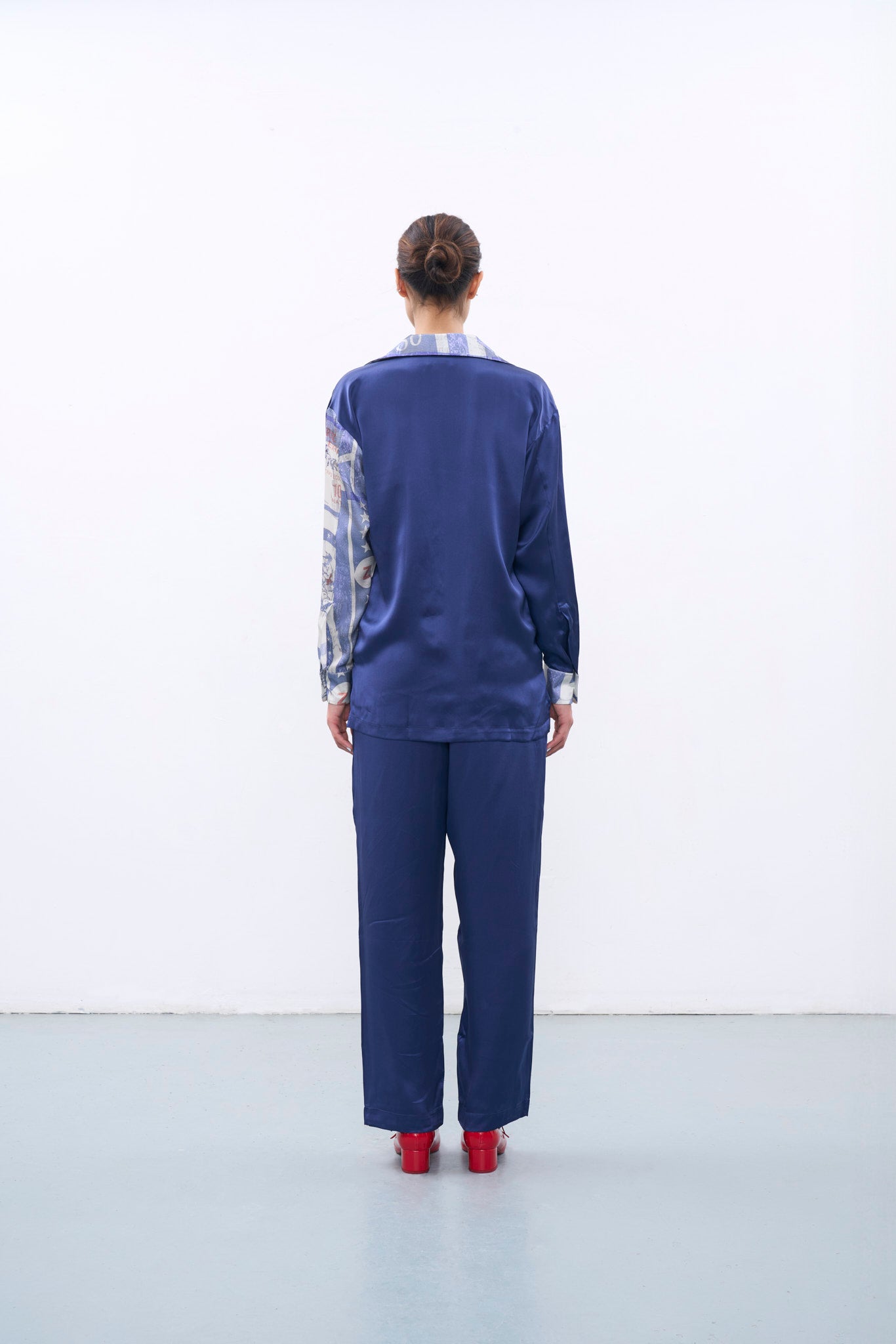 FEROZ LONG SLEEVE SILK SHIRT IN BLUE
