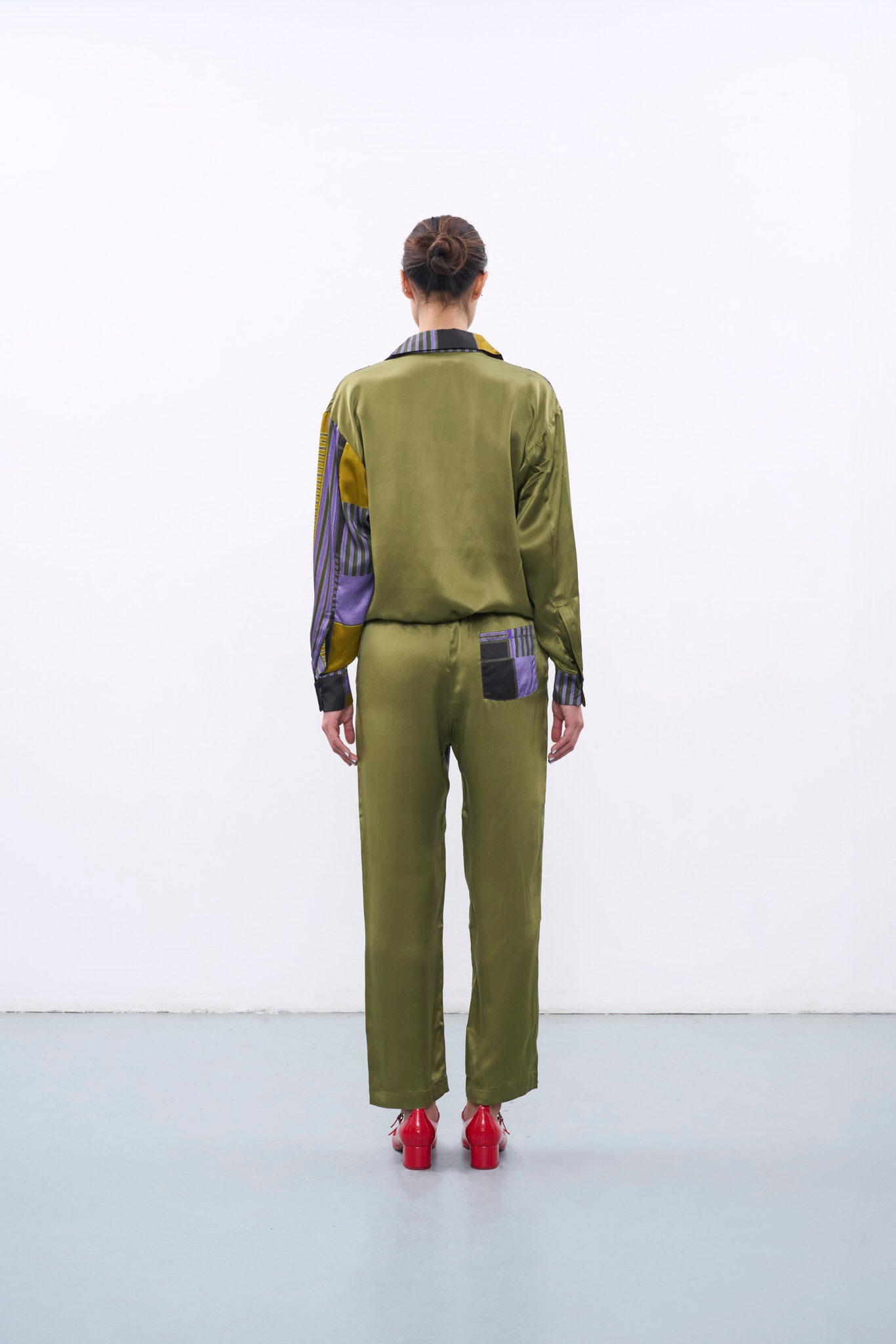 GREEN & PURPLE CASSERITA SILK PANTS