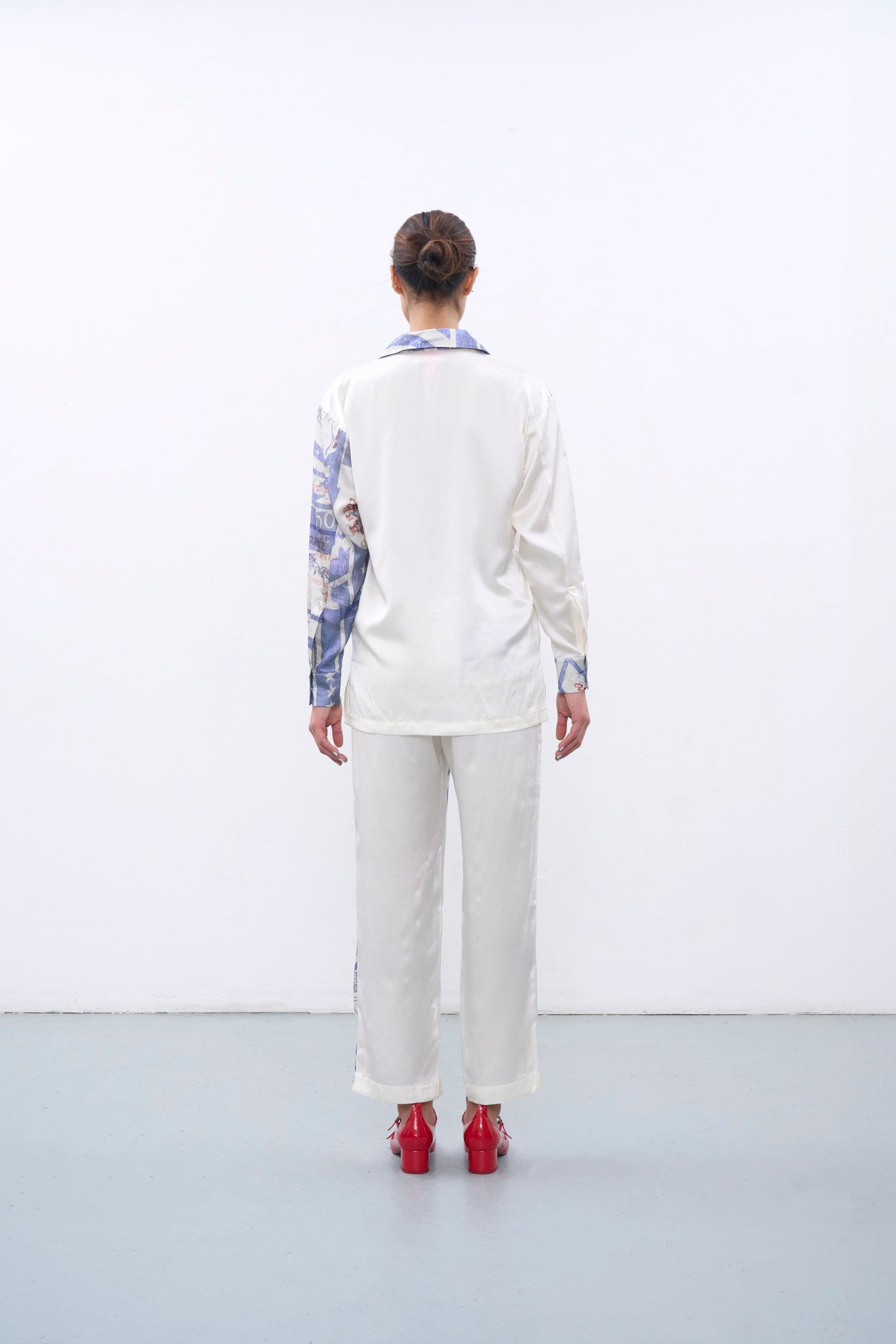 FEROZ WHITE SILK LONG SLEEVE SHIRT