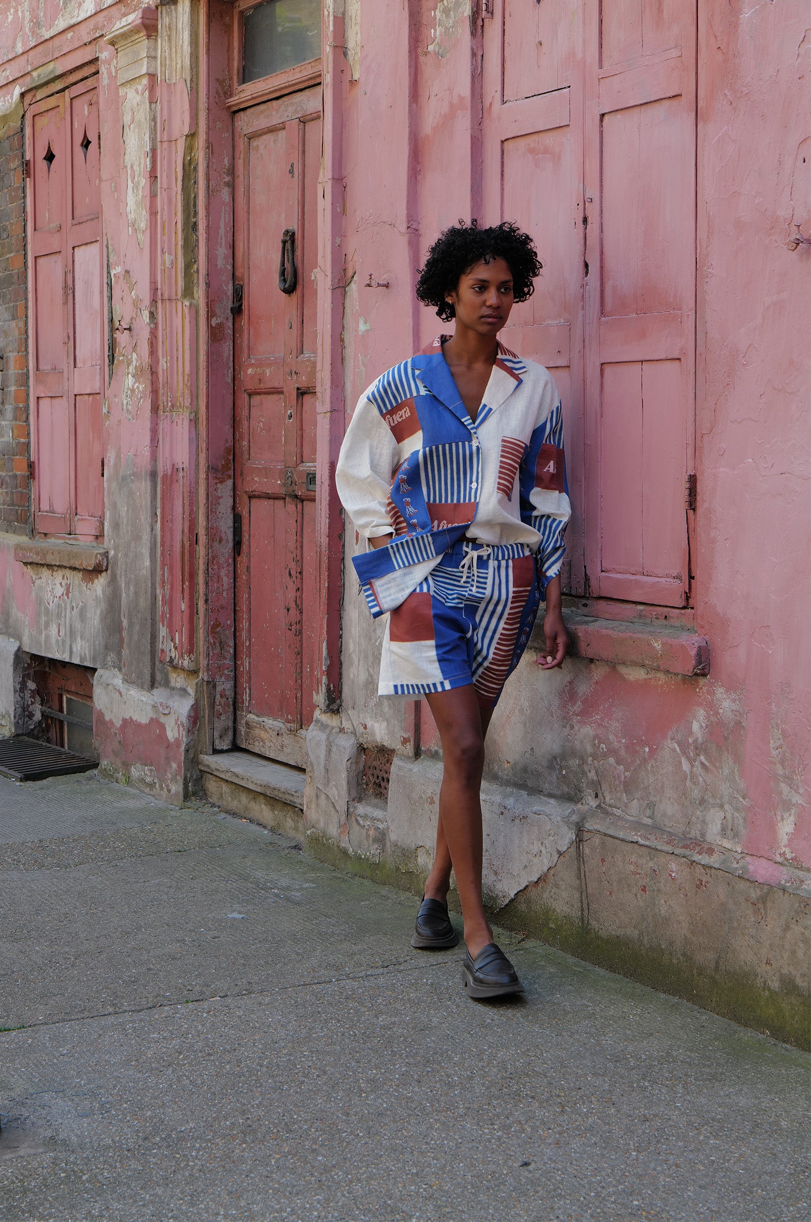RED & BLUE CASSERITA LINEN LONG SLEEVE SHIRT
