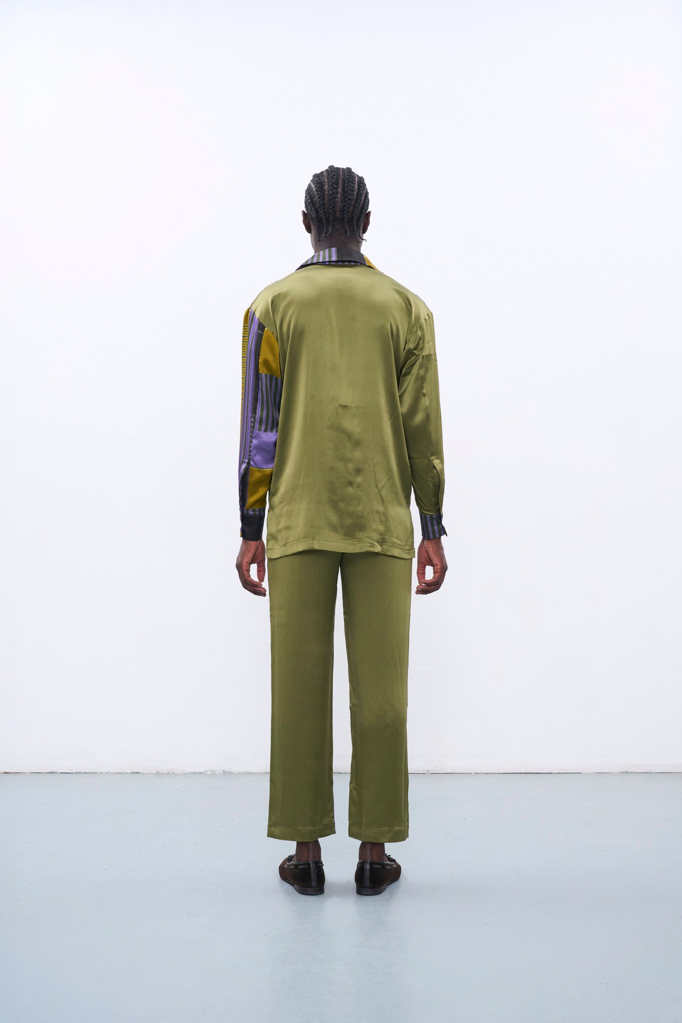 GREEN & PURPLE CASSERITA SILK LONG SLEEVE SHIRT
