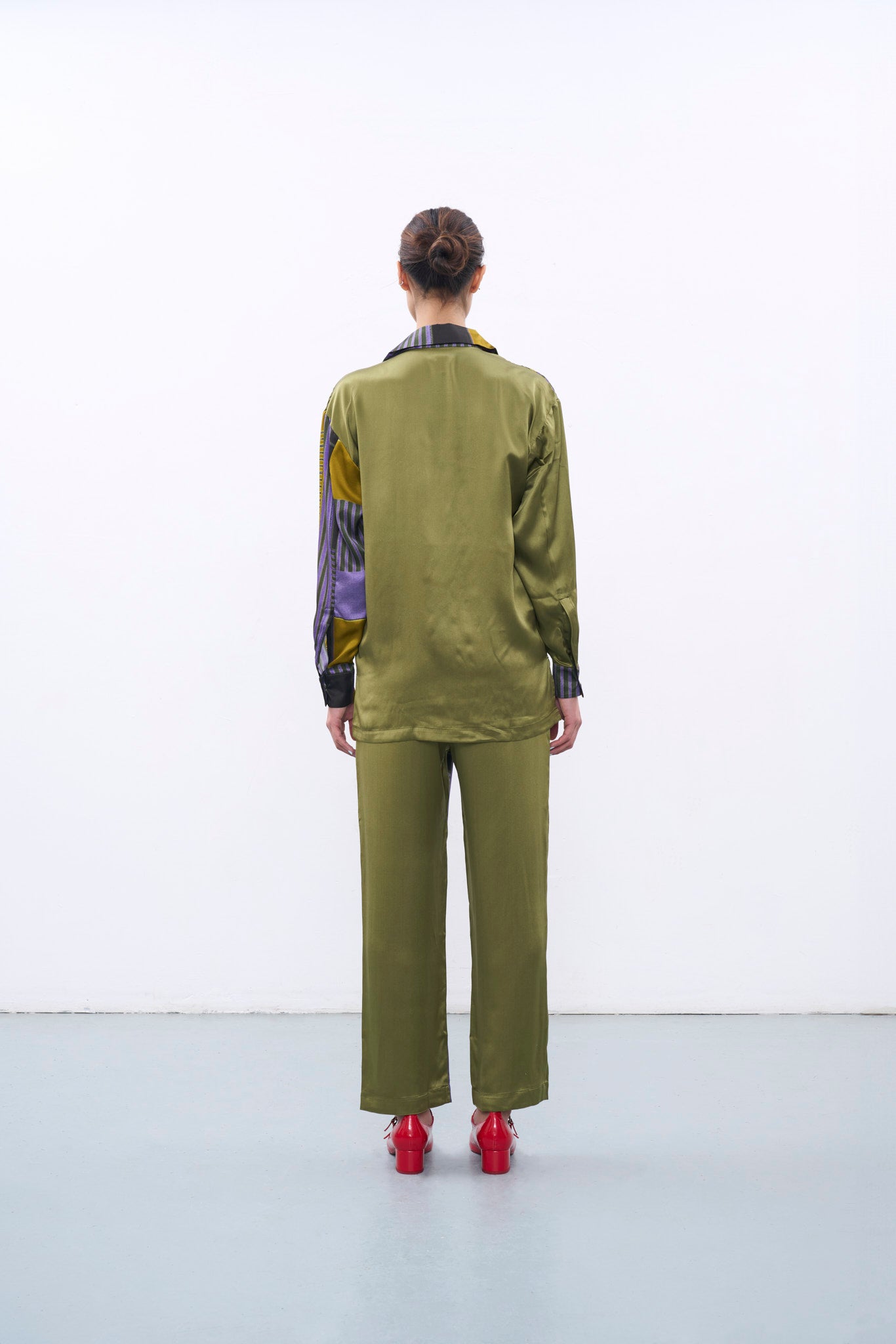 GREEN & PURPLE CASSERITA SILK LONG SLEEVE SHIRT