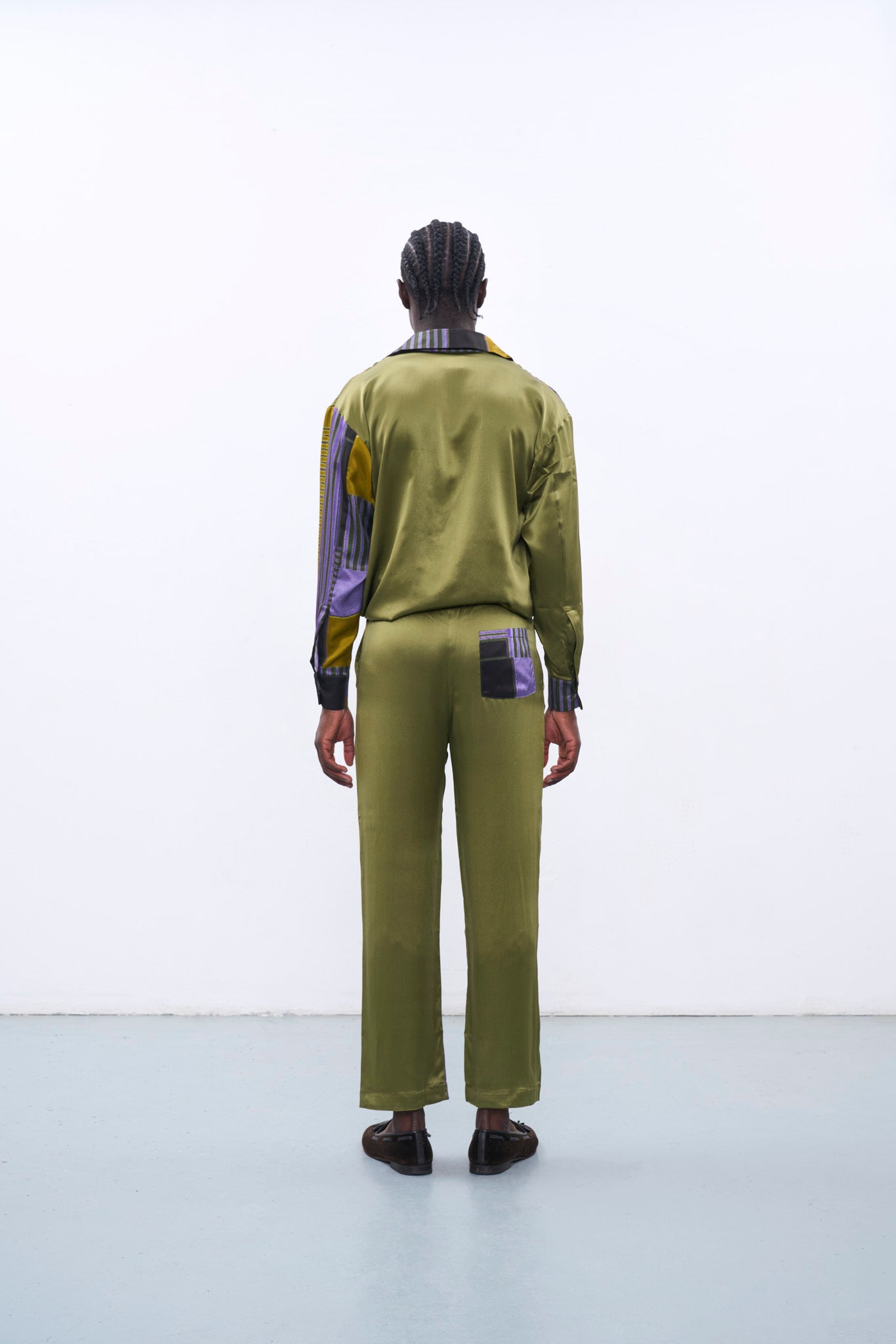 GREEN & PURPLE CASSERITA SILK PANTS