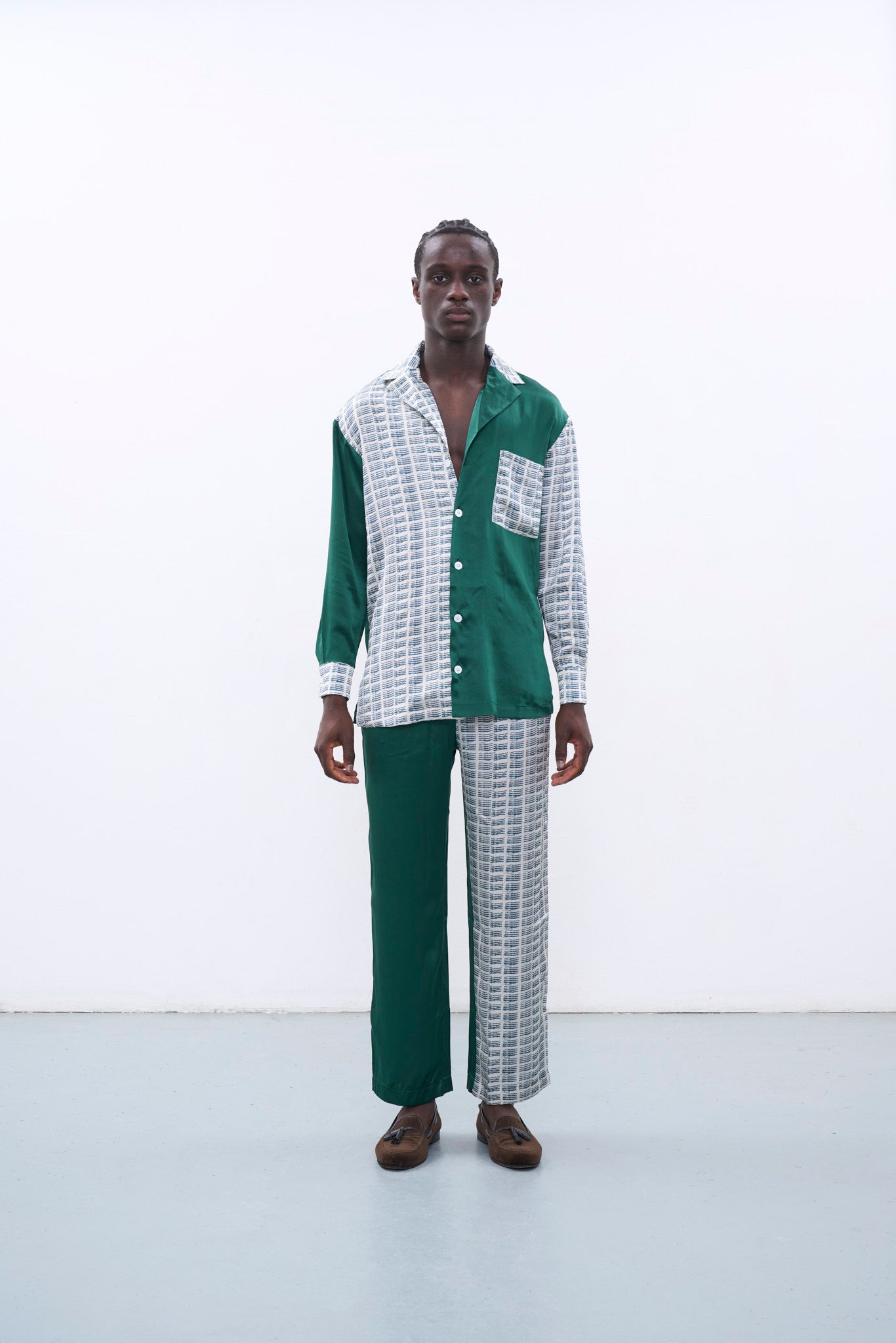 RICO BLUE & GREEN SILK LONG SLEEVE SHIRT
