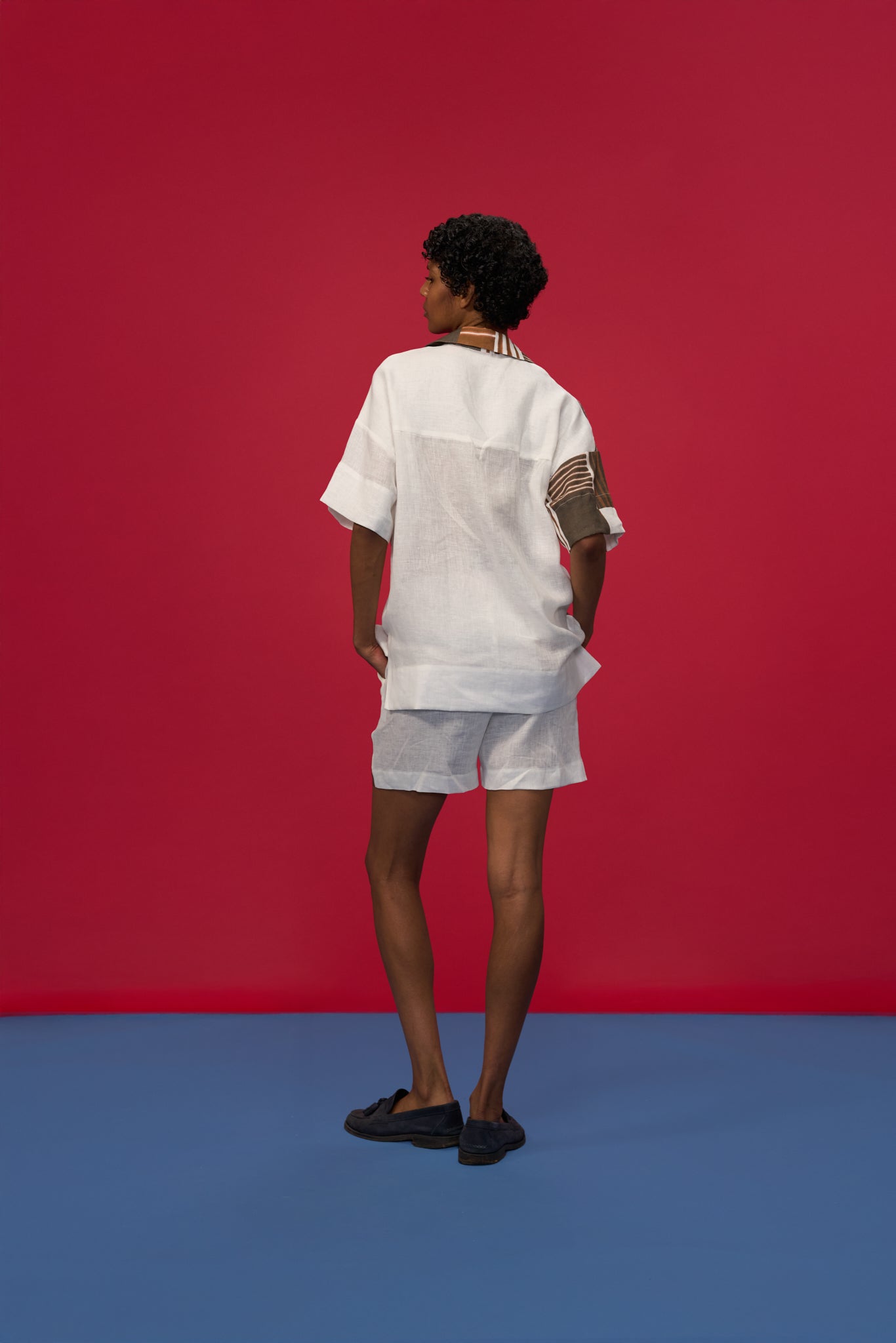 BROWN & ORANGE CASSERITA LINEN SHORT SLEEVE SHIRT