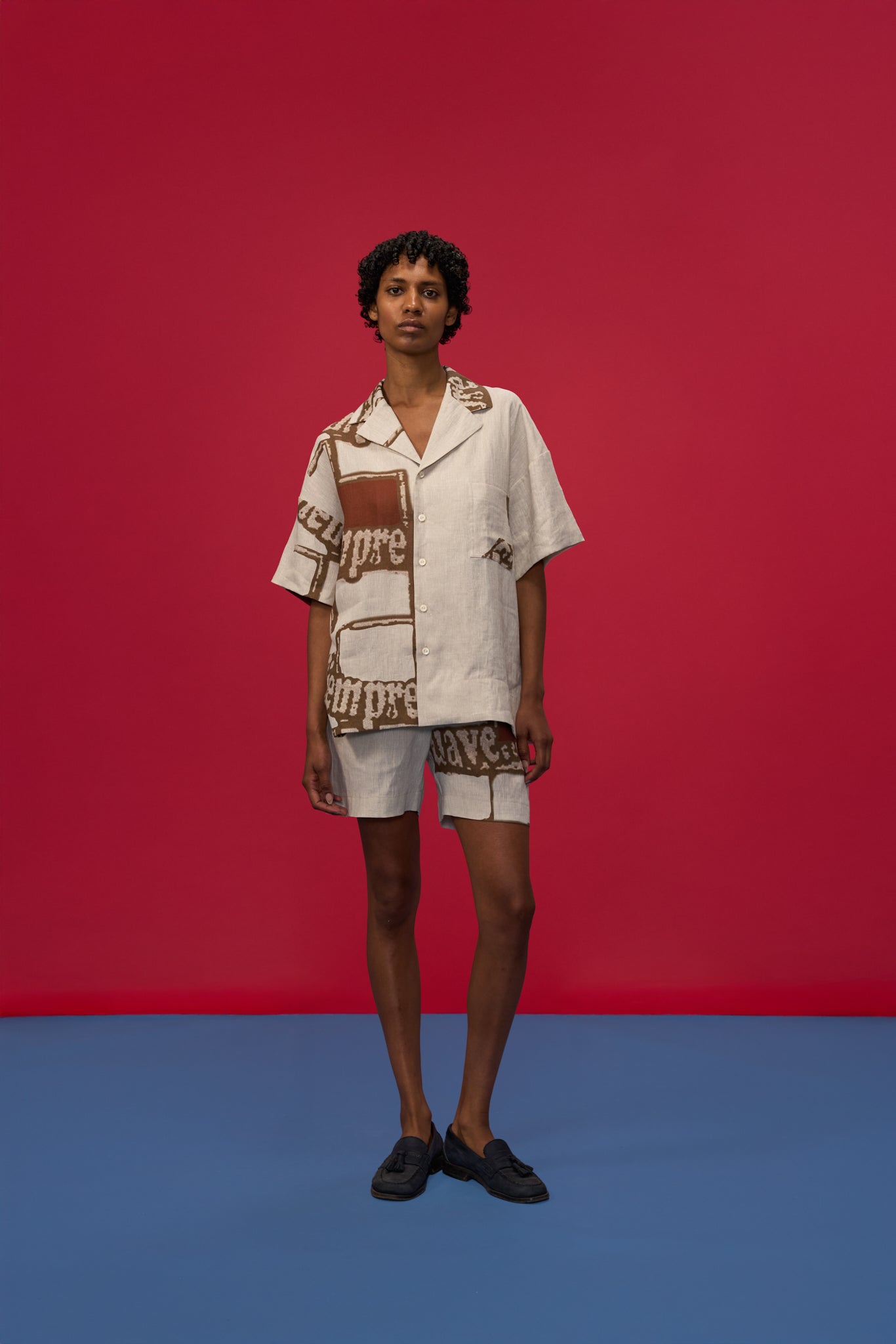 SUAVE RED & CREAM LINEN SHORT SLEEVE SHIRT