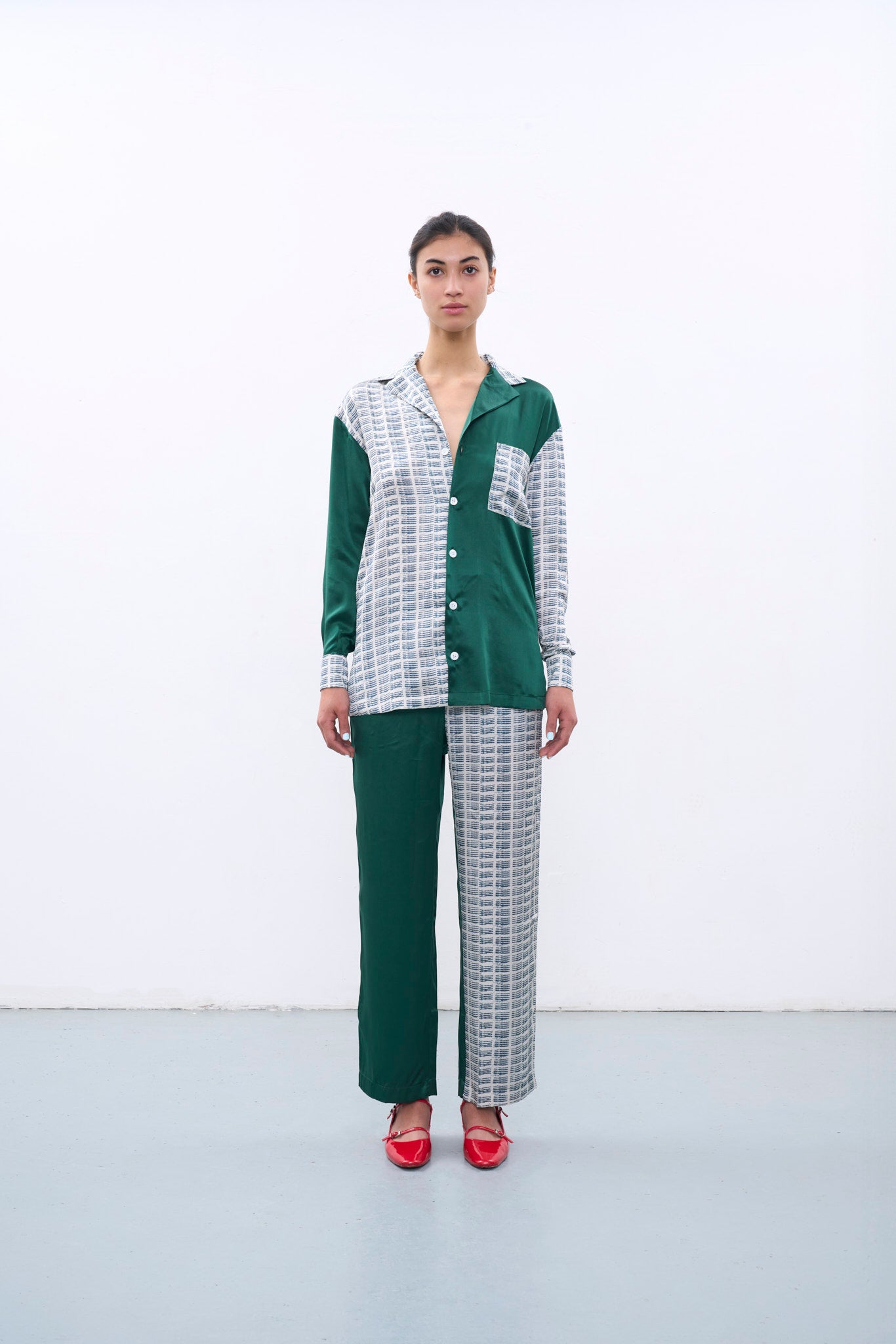 RICO BLUE & GREEN SILK LONG SLEEVE SHIRT