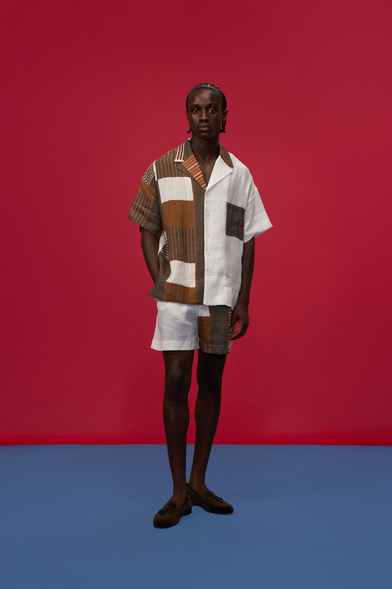 BROWN & ORANGE CASSERITA LINEN SHORT SLEEVE SHIRT