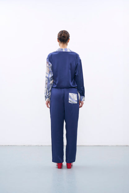 FEROZ SILK PANTS IN BLUE