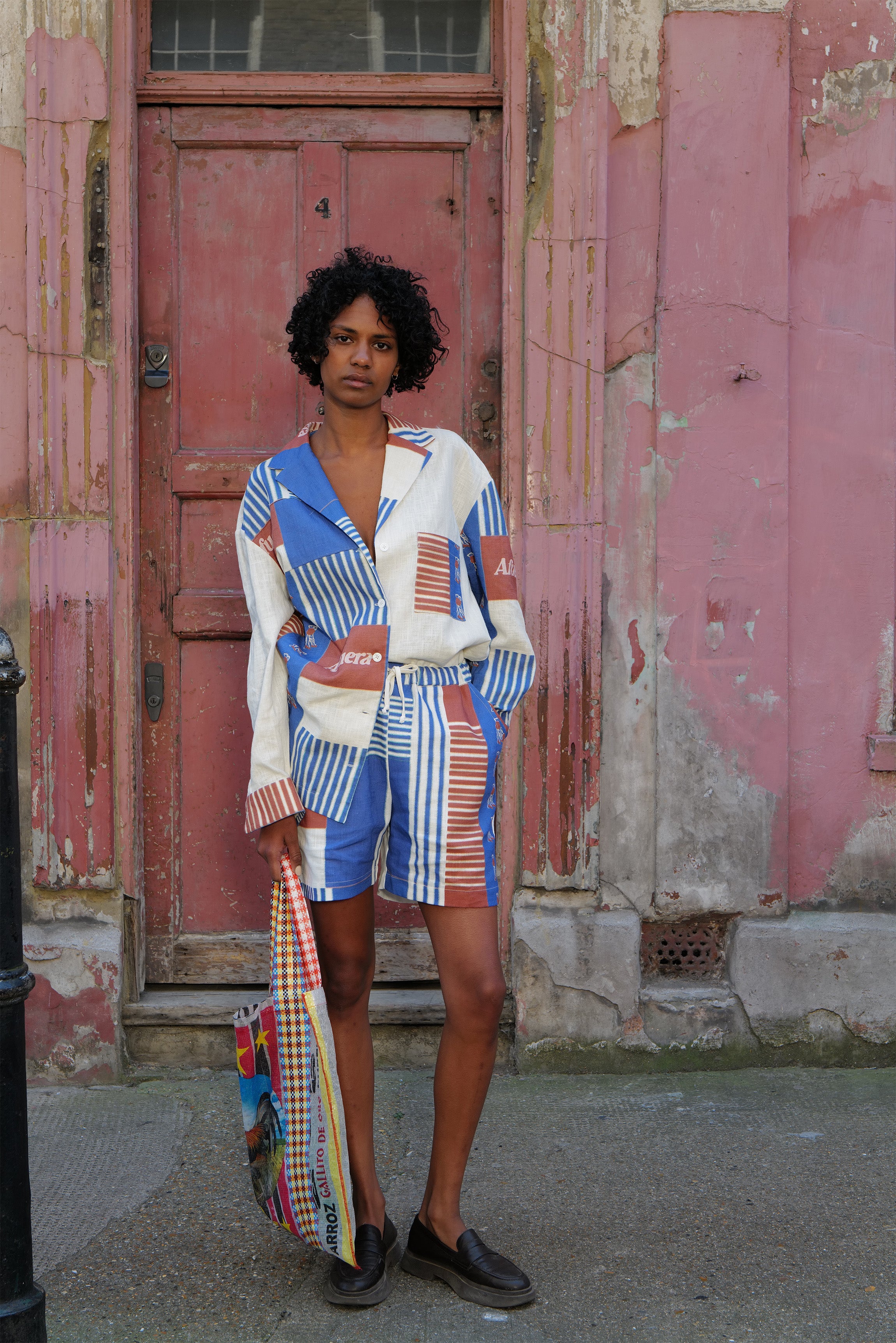 RED & BLUE CASSERITA LINEN LONG SLEEVE SHIRT