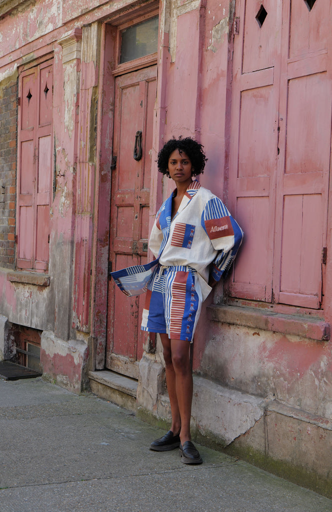 RED & BLUE CASSERITA LINEN LONG SLEEVE SHIRT