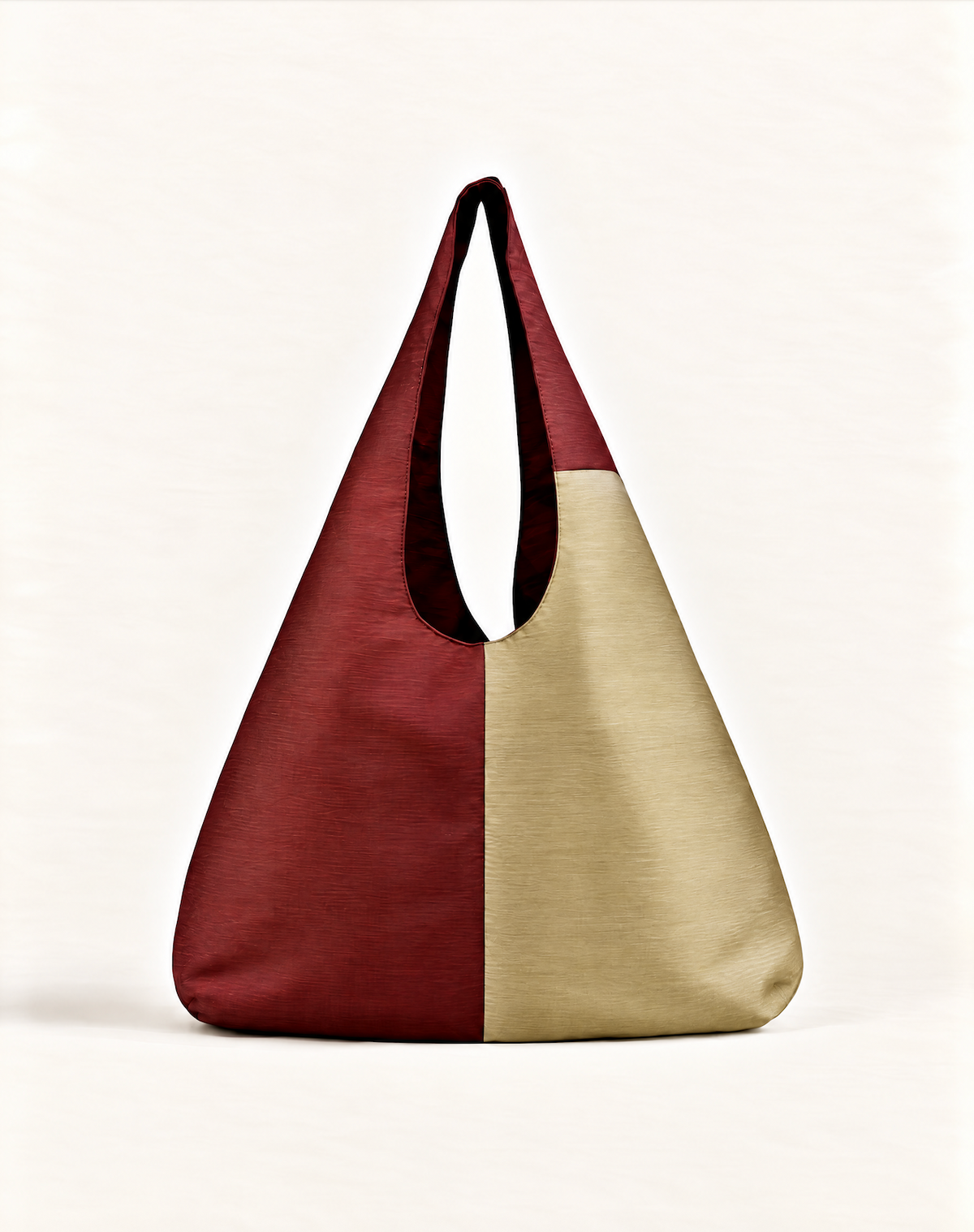 La Movida oversized shantung satin tote bag in burgundy and cream, minimalist design for work and everyday use