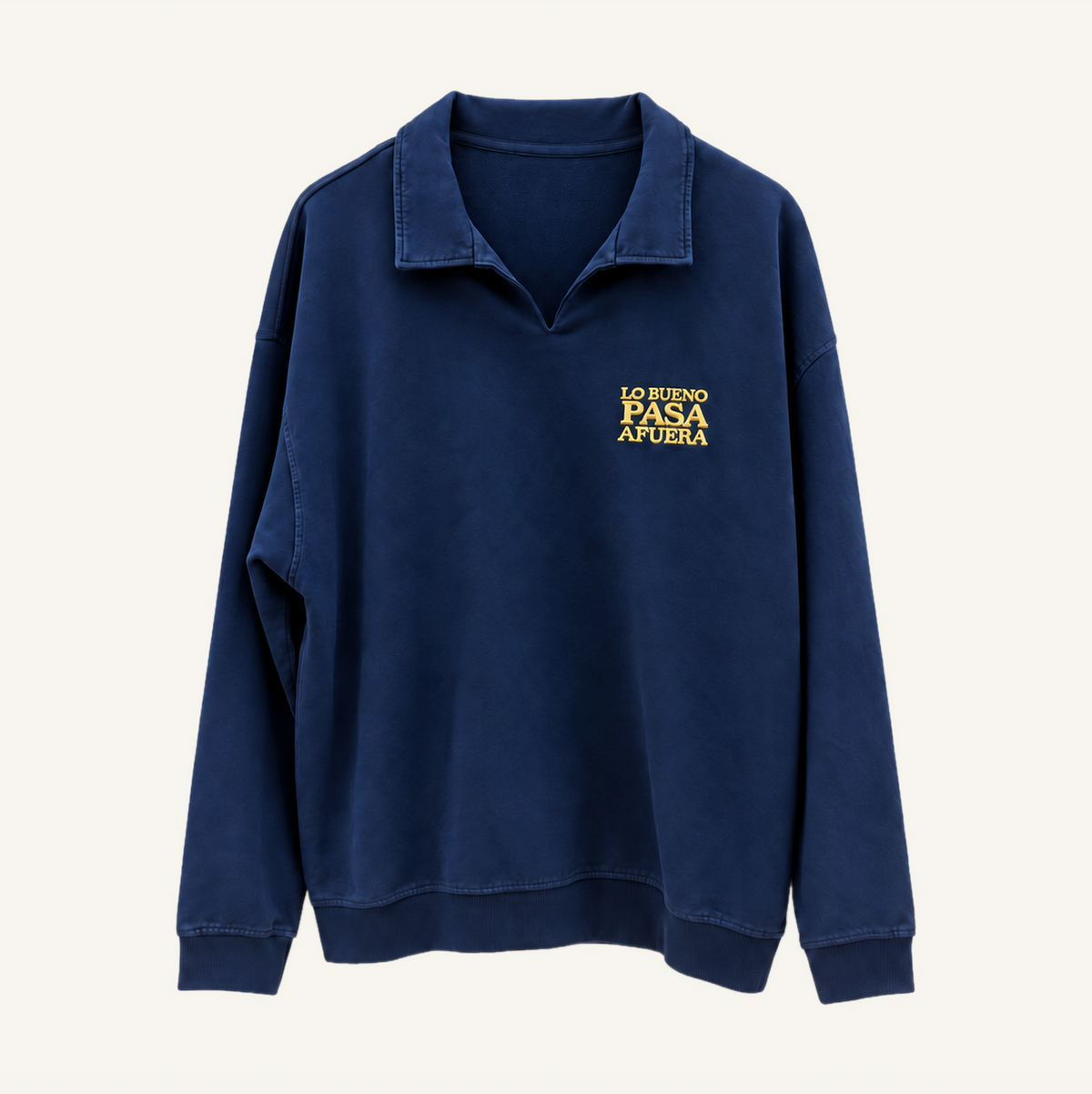 Lo Bueno Pasa Afuera Collared Sweatshirt