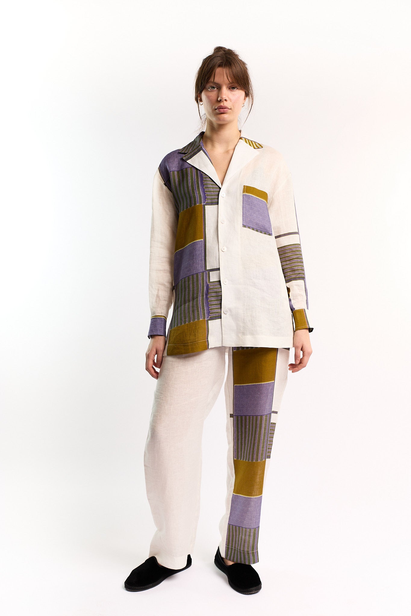 OLIVE CASSERITA LINEN LONG SLEEVE SHIRT