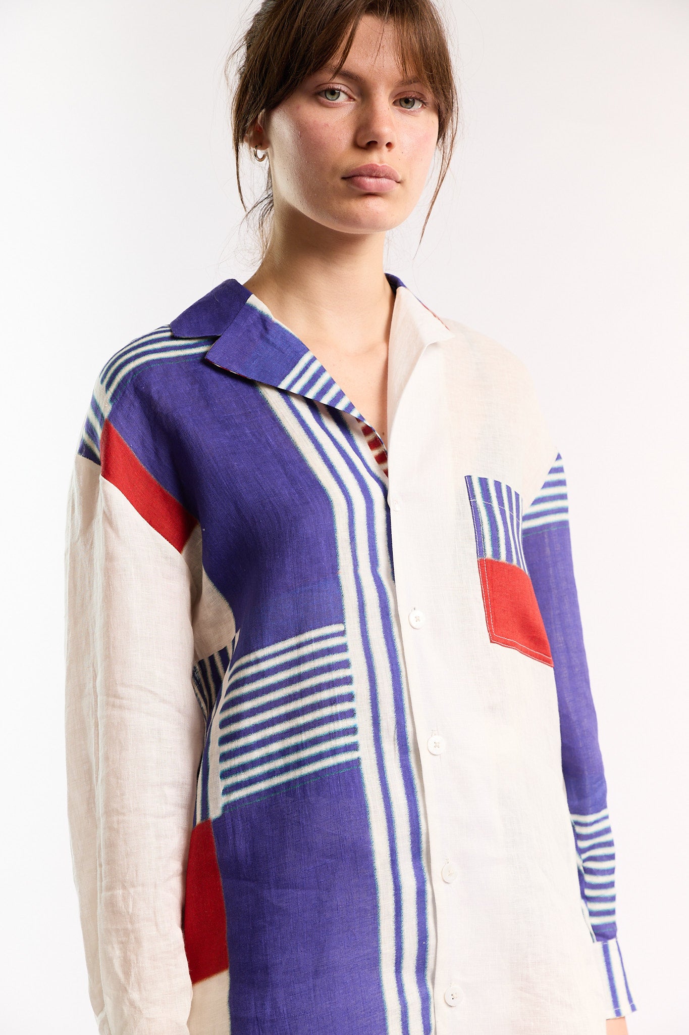 RED & BLUE CASSERITA LINEN LONG SLEEVE SHIRT