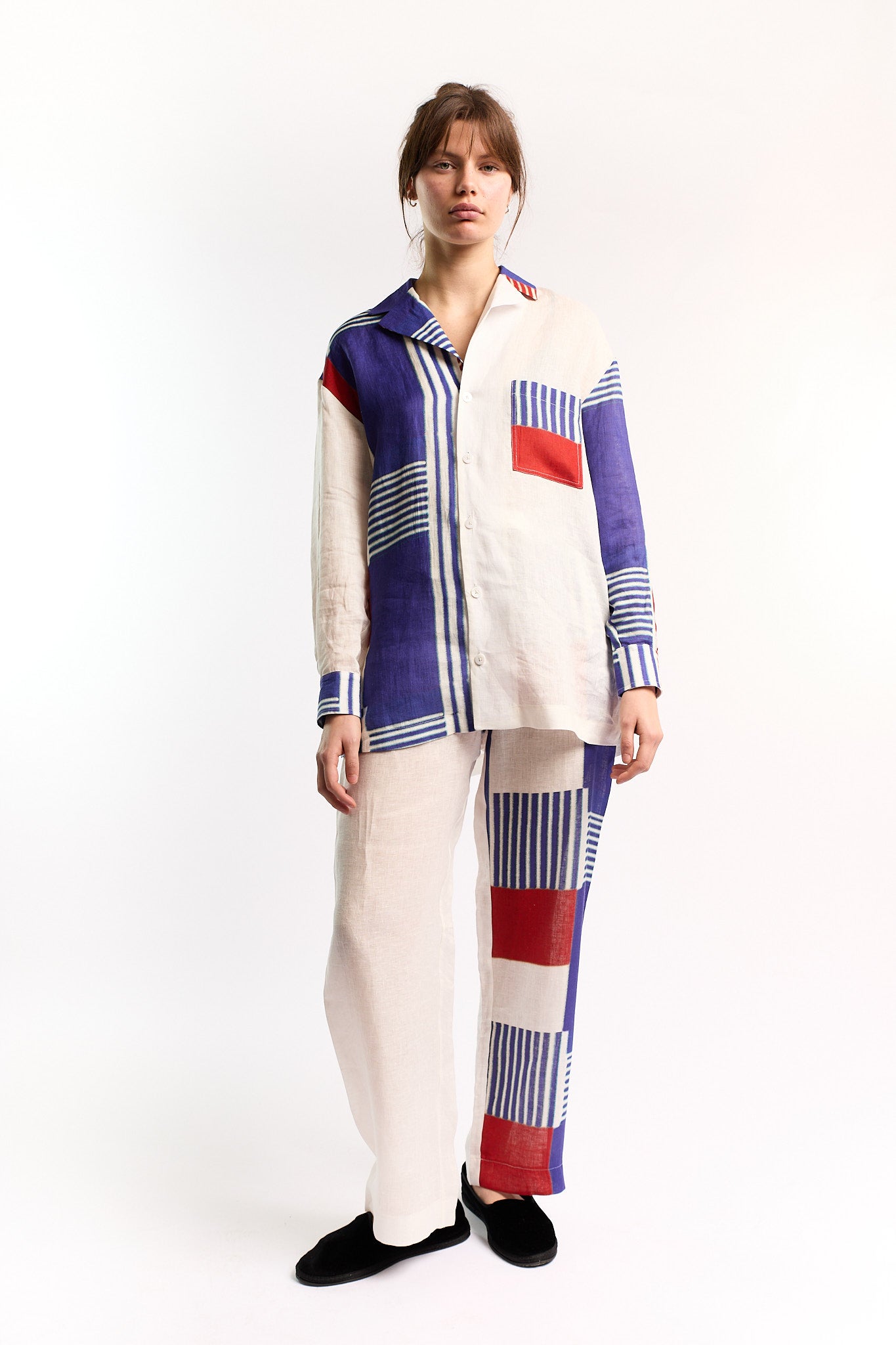 RED & BLUE CASSERITA LINEN LONG SLEEVE SHIRT