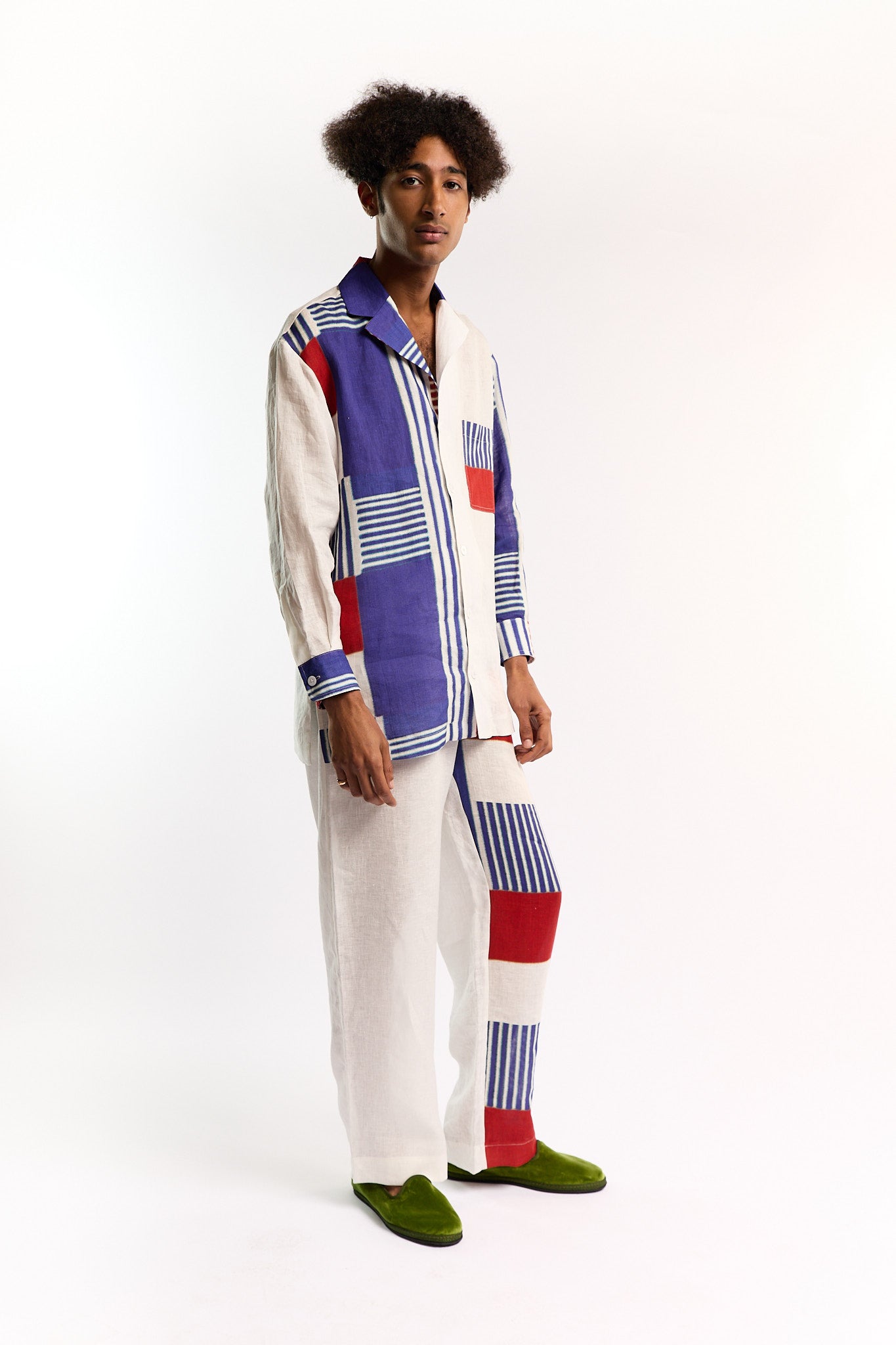 RED & BLUE CASSERITA LINEN LONG SLEEVE SHIRT