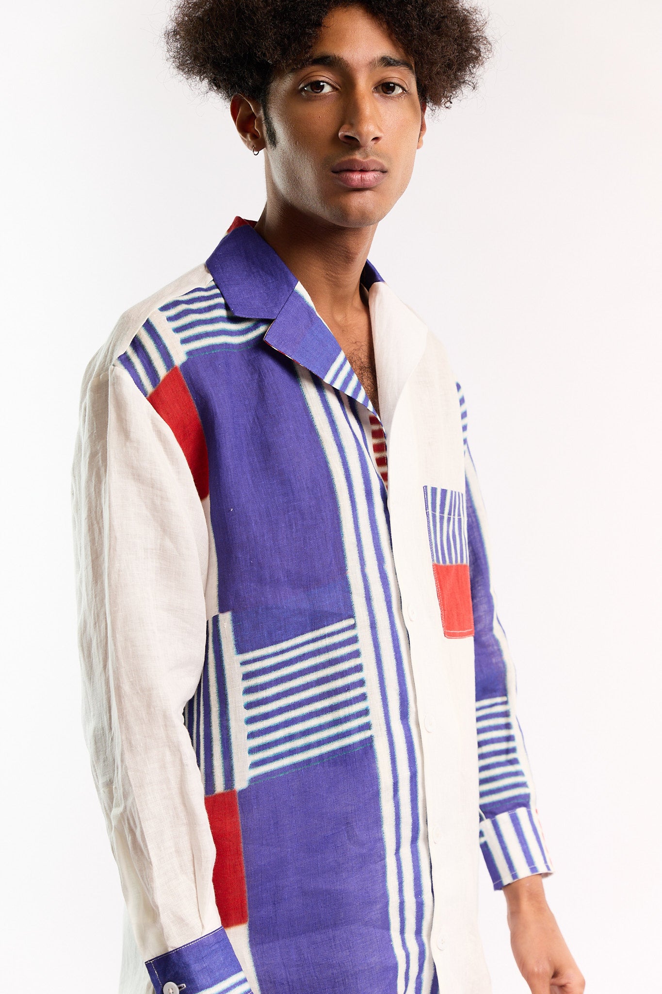 RED & BLUE CASSERITA LINEN LONG SLEEVE SHIRT