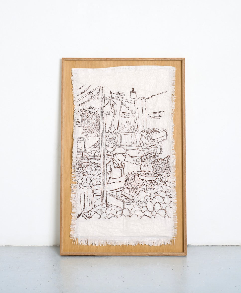 En el Mercado hand embroidered wall hanging